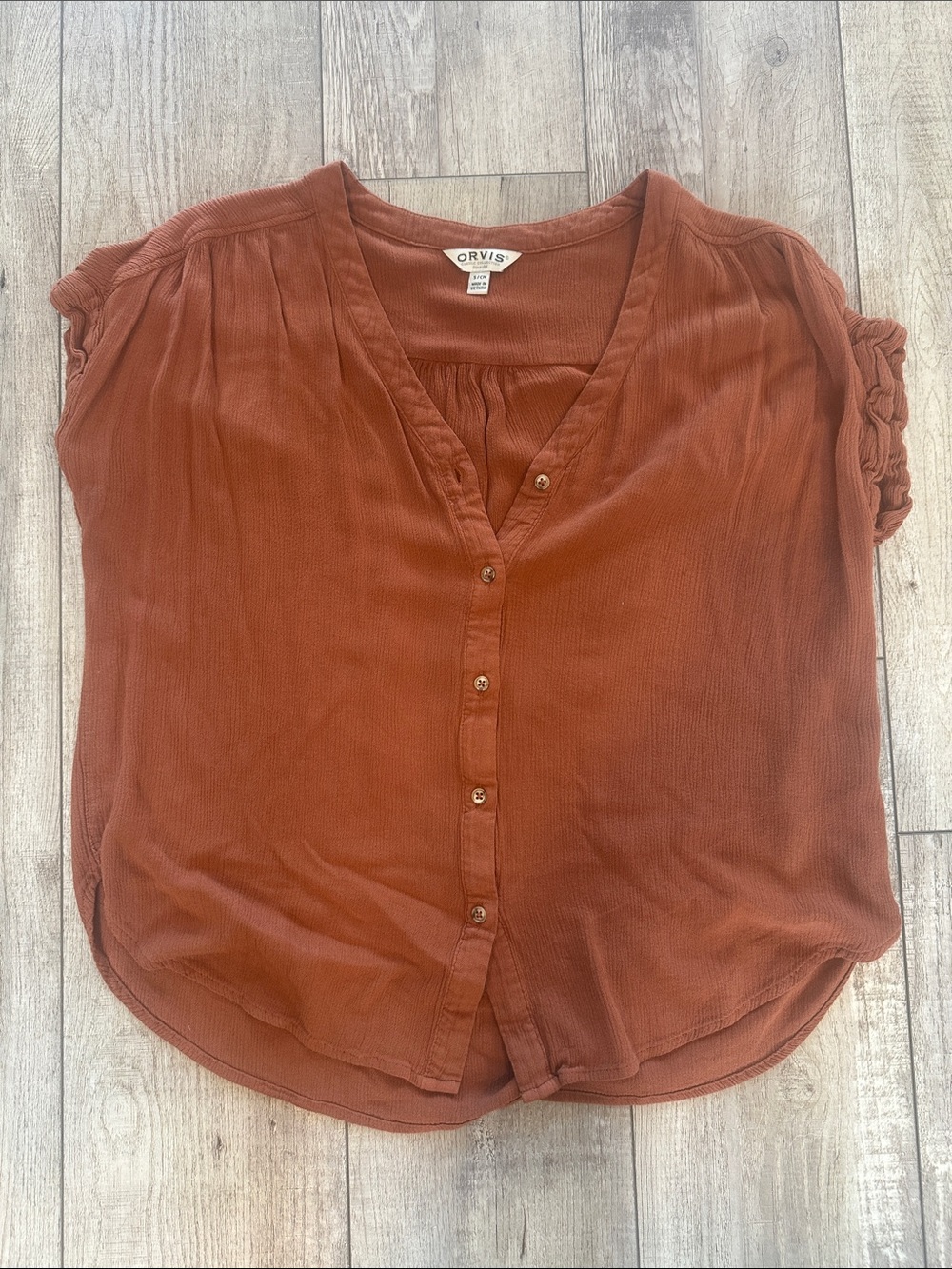Orvis Women's Rust-Orange Button Front V-Neck Blouse